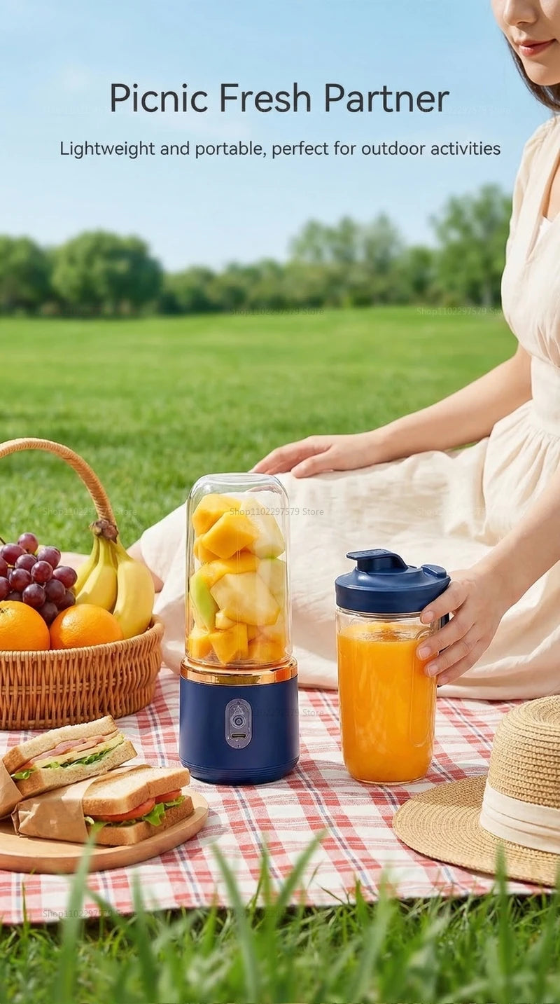 Portable Juicer Cup 6 Blade Blender Household Fruit Juicer Cup USB Rechargeable Double Cup Multifunction Food Portable Blender