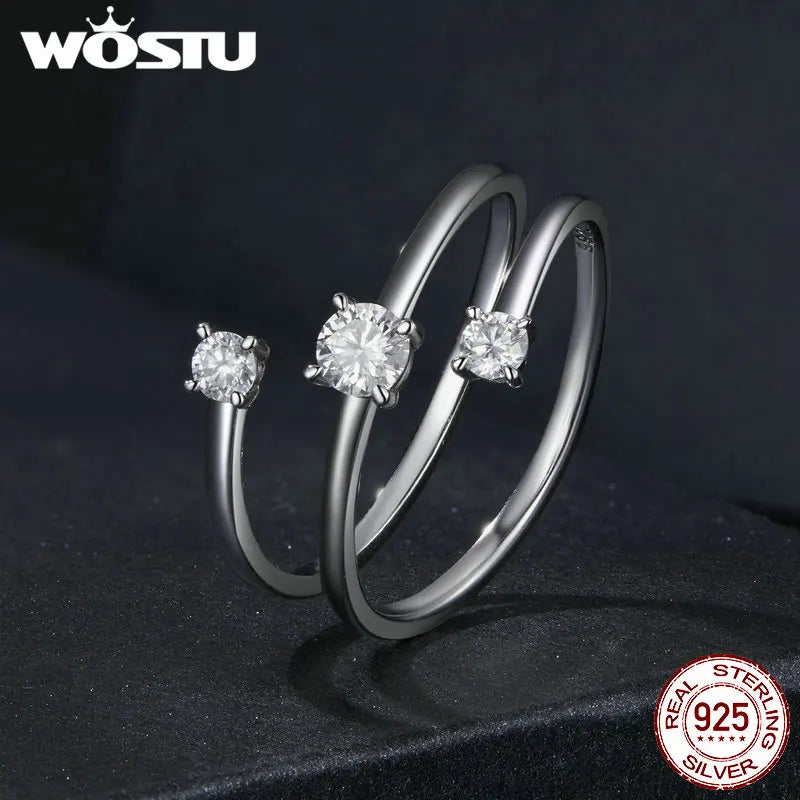 WOSTU Three layer 0.5 CT Moissanite Coiled Ring 925 Sterlin Silver D Color Moissanite Stackable Promise Wedding Ring Party Gift