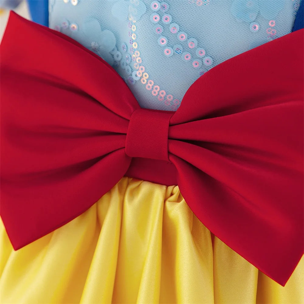 Snow White Princess Gown Girls Cosplay Party Dress Baby Girl Yellow 2pcs Summer Dresses Kids 1st Birthday Gifts Formal Costume