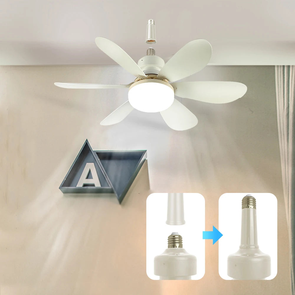 Home LED Ceiling Fan Light E26 E27 Base 3-colour Adjustable Wireless Remote Control 52CM Ceiling Fan Lamp for Bedroom Living
