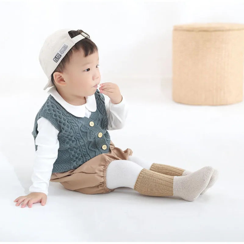 5 Pairs Winter Unisex Kids Baby Socks Infant Patchwork Non-slip Tube Socks Cotton Thick Warm Fleece Newborn Baby Stockings