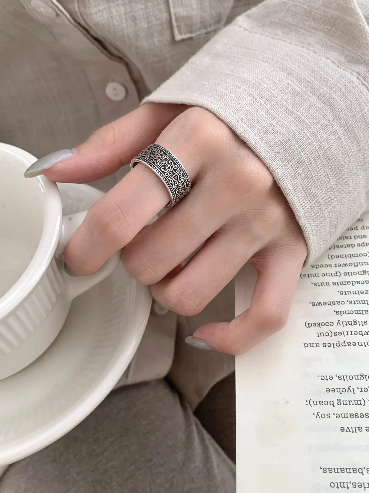 VENTFILLE 925 Sterling Silver Arabesque Pattern Ring For Women Vintage Aesthetic Simple Trend Ethnic Jewelry Gift Dropshipping