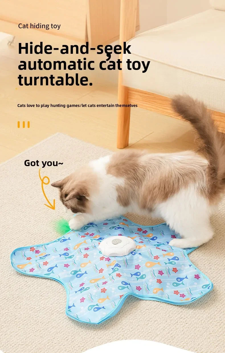 Cat and Dog Toy Interactive Hide and Seek Cat Toy with Mouse Squeak Motion Activated Mobile Hidden Feather Kitten Teasing Toy
