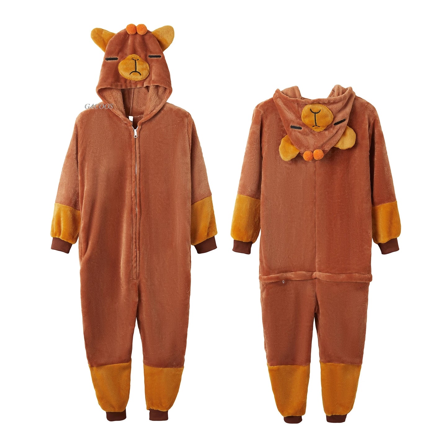 New Children Kigurumi Onesie Boys Girls Flannel Sleepwear Unisex Cypabara Cartoon Pajamas Winter Warm Flannel Hooded Jumspuits
