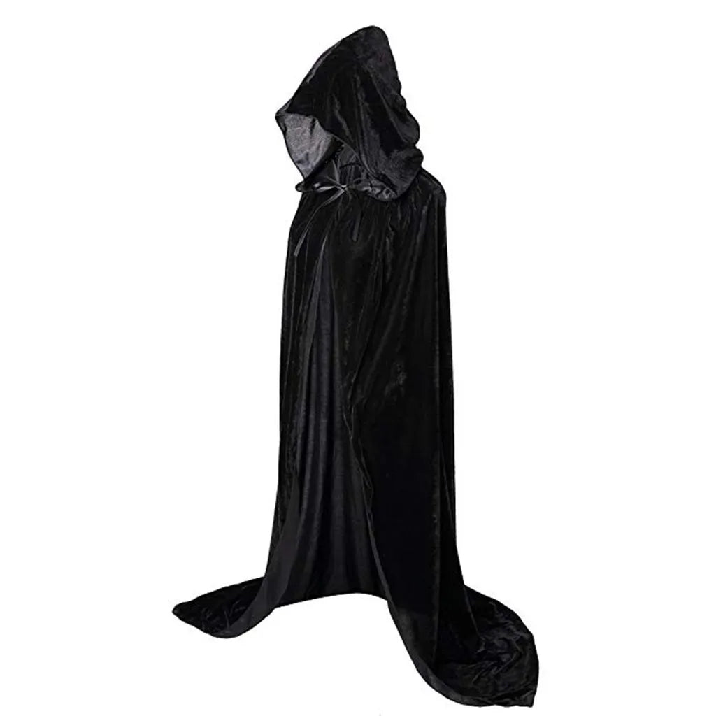 Halloween Costume Unisex Cosplay Death Cape Long Hooded Cloak Wizard Witch Medieval Cape S-Xl Black White Red Coffee Blue