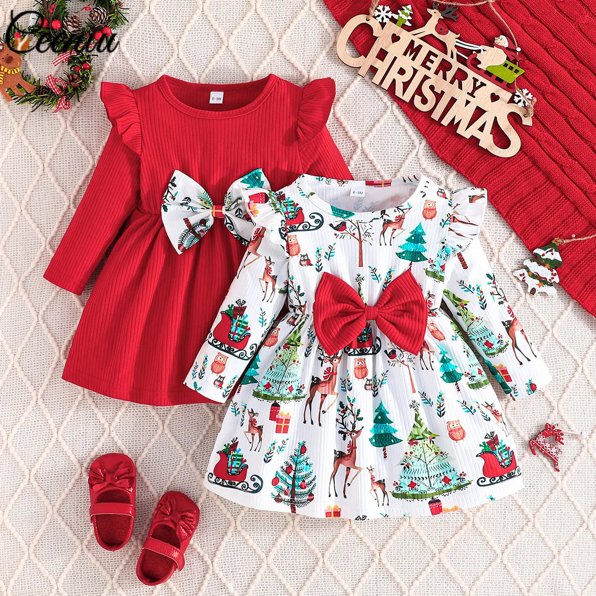 Baby Dress For New Year Green Tree Print Xmas Christmas Dress For Newborns Toddler My First New Year Girls Costumes