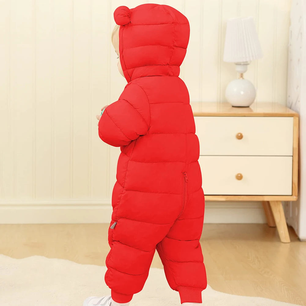 Toddlers Thick Snowsuit,Newborns Fleece Romper with Hood,Boys Girls Ski Wear,Warm Down Jumpsuit,Kids Winter Jumpsuit for 6-24M