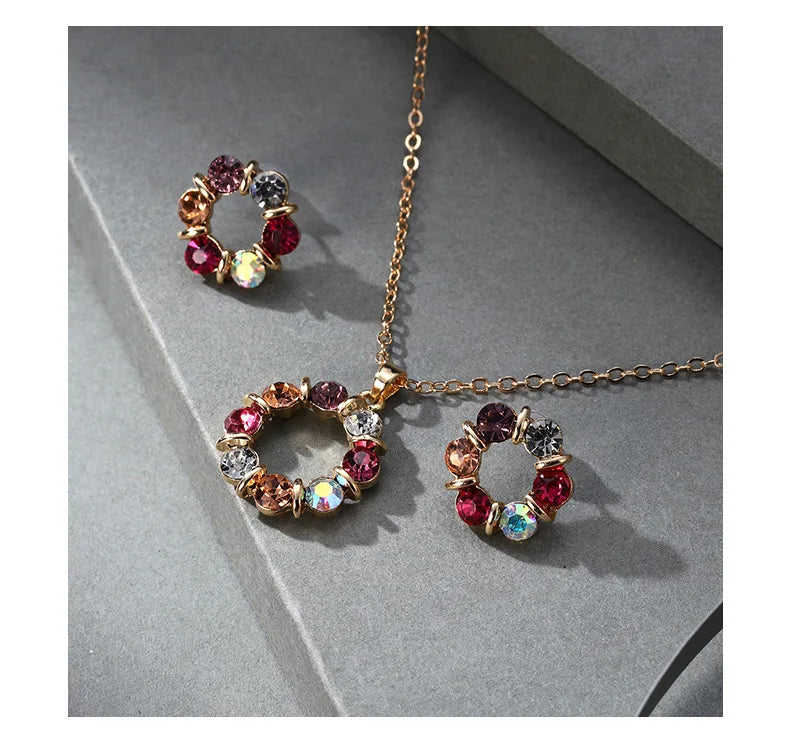 Luxury Multicolor Zircon Jewelry Set, Elegant Necklace and Earrings, Minimalist Luxury Gift for Women, Sparkling Gemstones
