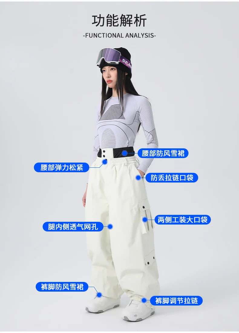 2026 Searipe Workwear Ski Pants Women's New Style Single Board Loose Snow Pants Waterproof and Cold Proof Men's 3L Snow Suit