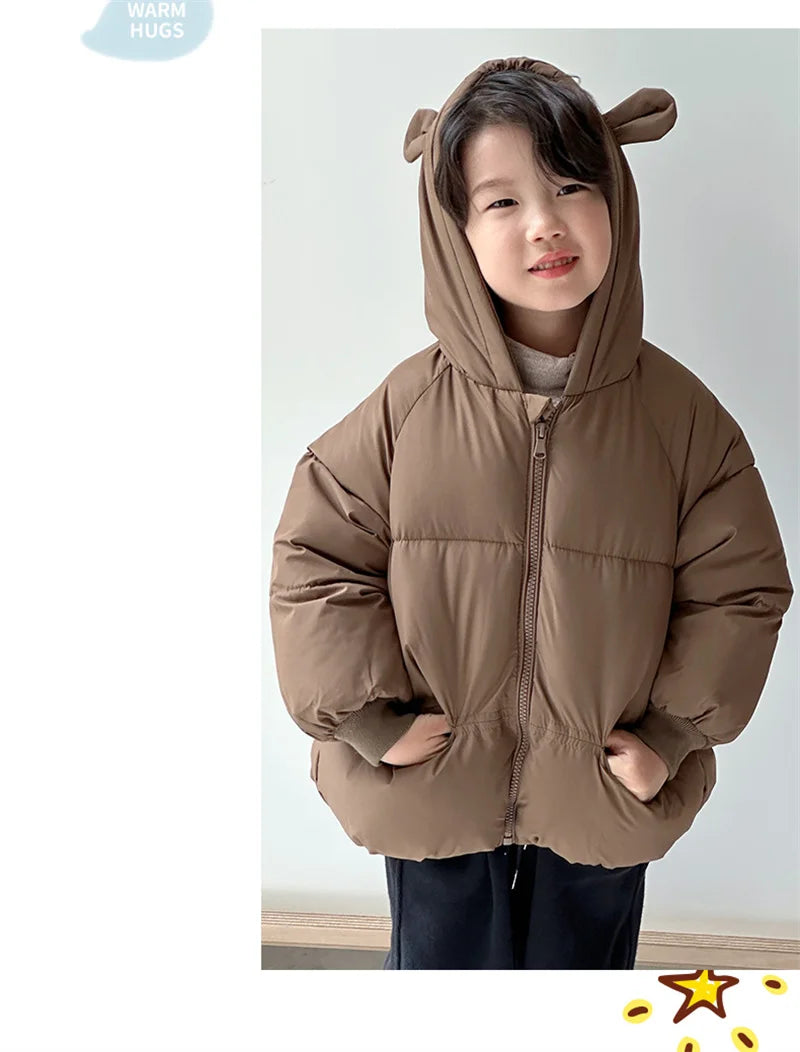 New Baby Warm Jacket Winter Toddler Thickened Outerwear Boys Girls Solid Hooded Coats Children Windproof Overcoat Snowsuit 2-6Y