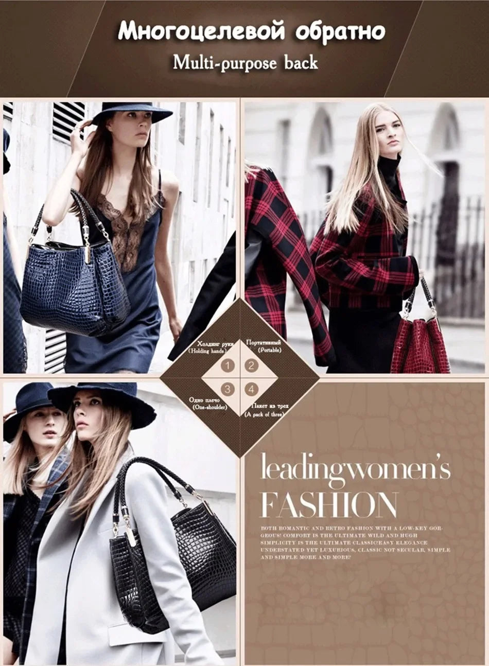 Luxury Ladies Hand Bags Purse Fashion Shoulder Bags Bolsa Sac Crocodile Famous Designer Brand Bags Women Leather Handbags