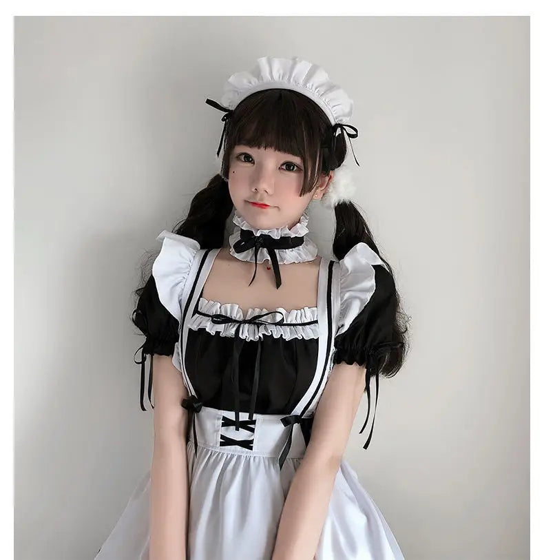 Halloween Maid Set Waiter's Cute Dress Men's Women's Costume Big Character Black and White Style Plus Size Short Sleeved Dress