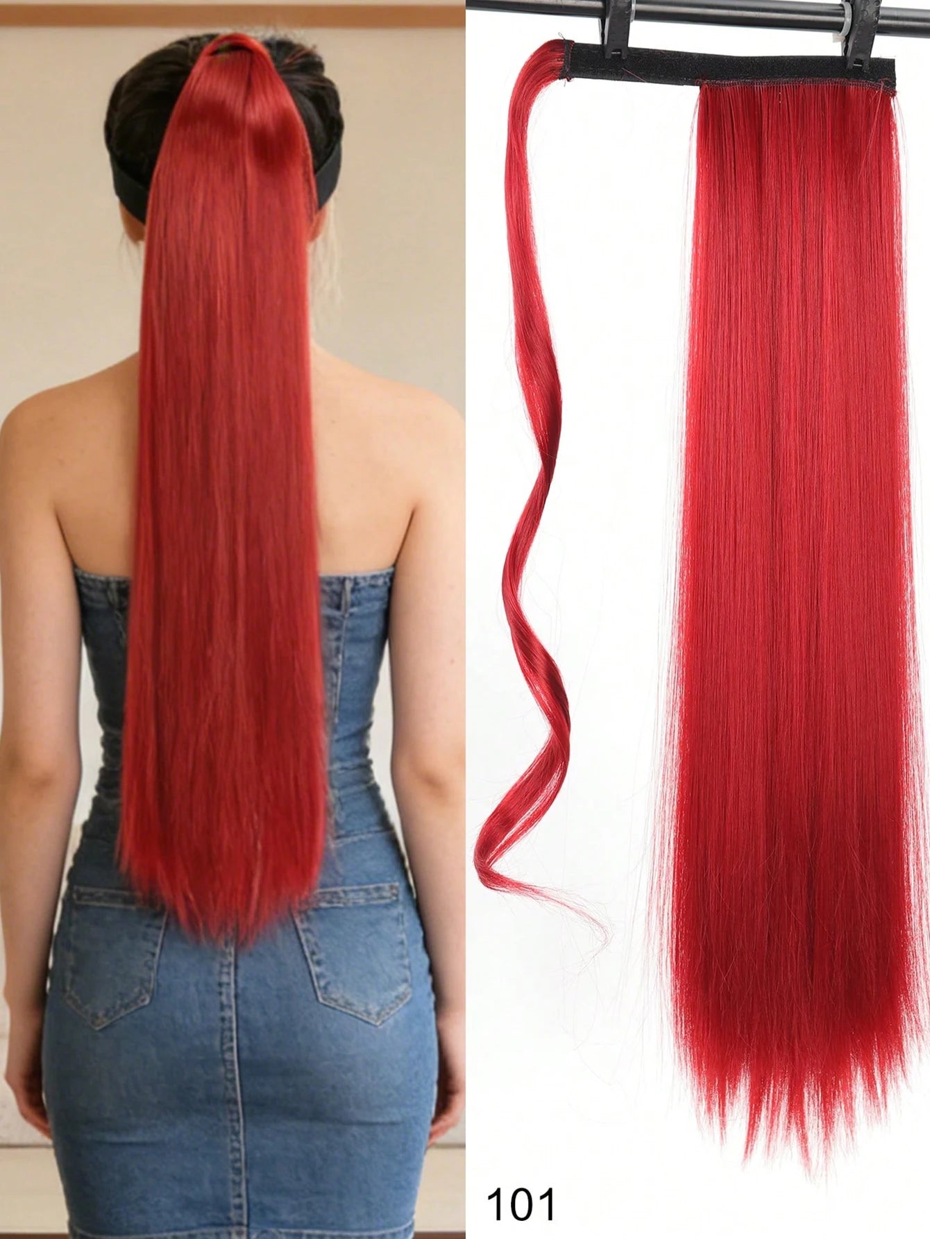 Synthetic Hair 26'' Long Straight Ponytail Wrap Around Ponytail Clip in Hair Extensions Black Hairpiece Headwear 2026