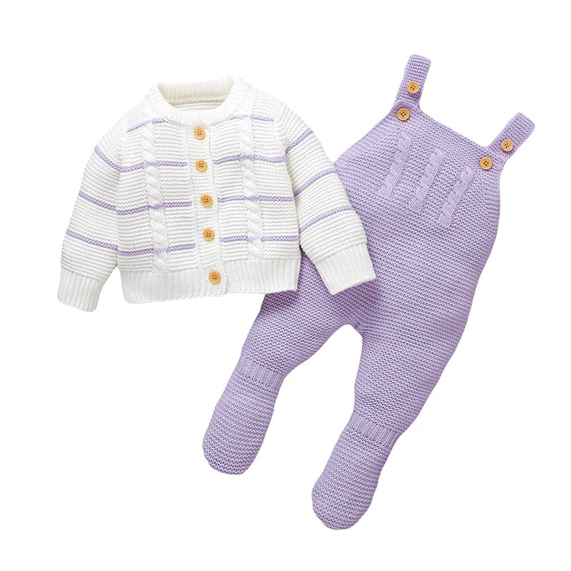 Winter Baby Clothes Sets Autumn Casual Long Sleeves Sweaters Jackets+Rompers Infant Boys Girls Outfits 2Pcs Knitted Toddler Wear