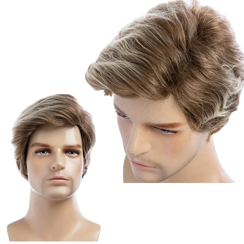 6 Inch Short Curly Synthetic Brown Wig, Handsome Men's Heat Resistant Wig with Bangs for Daily Use