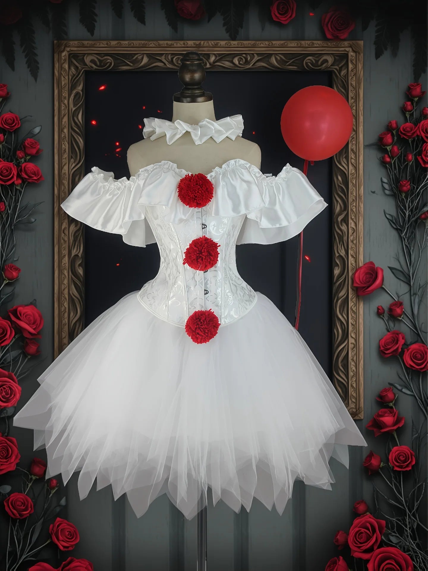 Halloween Clown Cosplay Costume Women Corsets Suit With Skirt Circus Performance Outfit Role Play Party Carnival Jester Dress