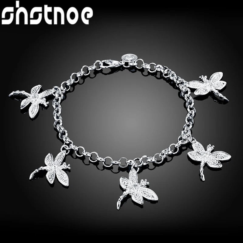 Wholesale 925 Sterling Silver Zircon Dragonfly Pendant Bracelet For Women Classic Charm Jewelry Birthday Party Gift Accessories