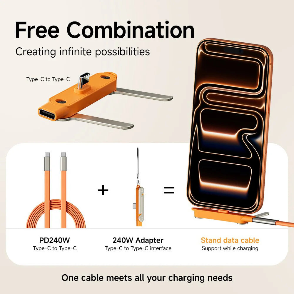 240W Fast Charging Bracket Adapter Portable Type C Male To Type C Female Converter With Foldable Phone Stand for iphone 15 16 17