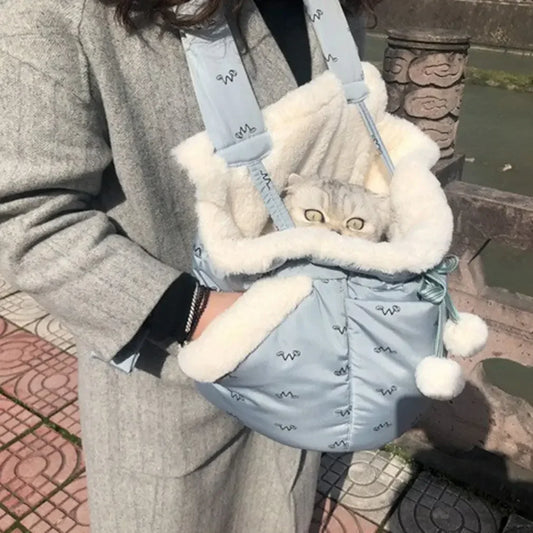 Pet Carrier Bag Winter Warm Small Cat Dogs Backpack Cat Carrier Outdoor Travel 6kg Load-bearing Plush Pets Cage