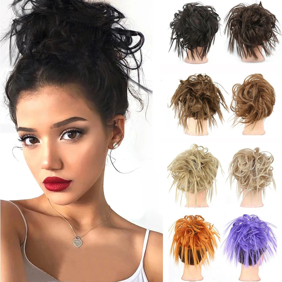 Synthetic Hair Bun Extensions Messy Curly Elastic Hair Scrunchies Hairpieces Synthetic Chignon Donut Updo Hair Pieces for Women