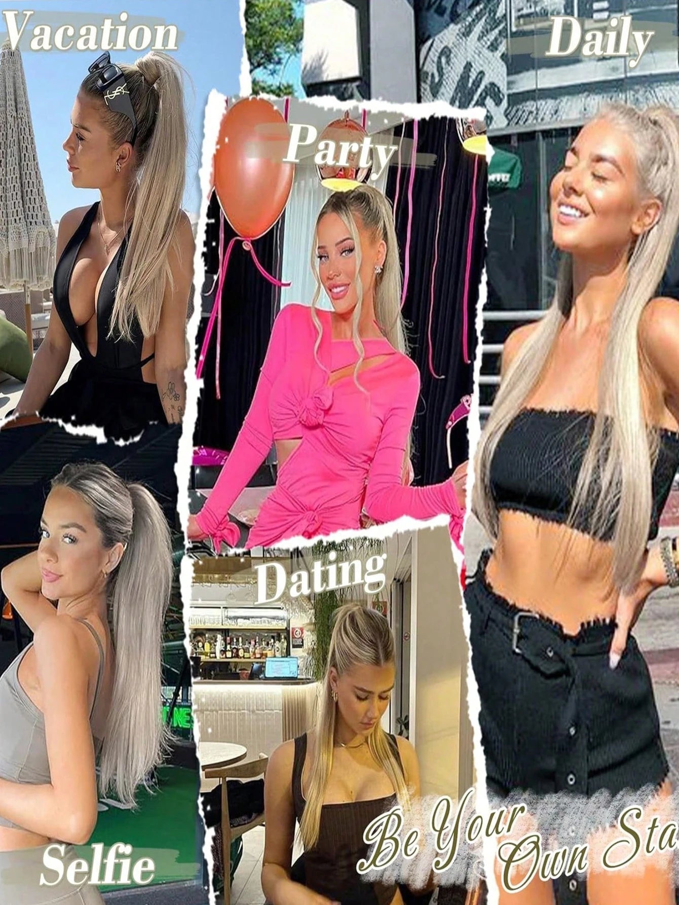 Synthetic Hair 26'' Long Straight Ponytail Wrap Around Ponytail Clip in Hair Extensions Black Hairpiece Headwear 2026