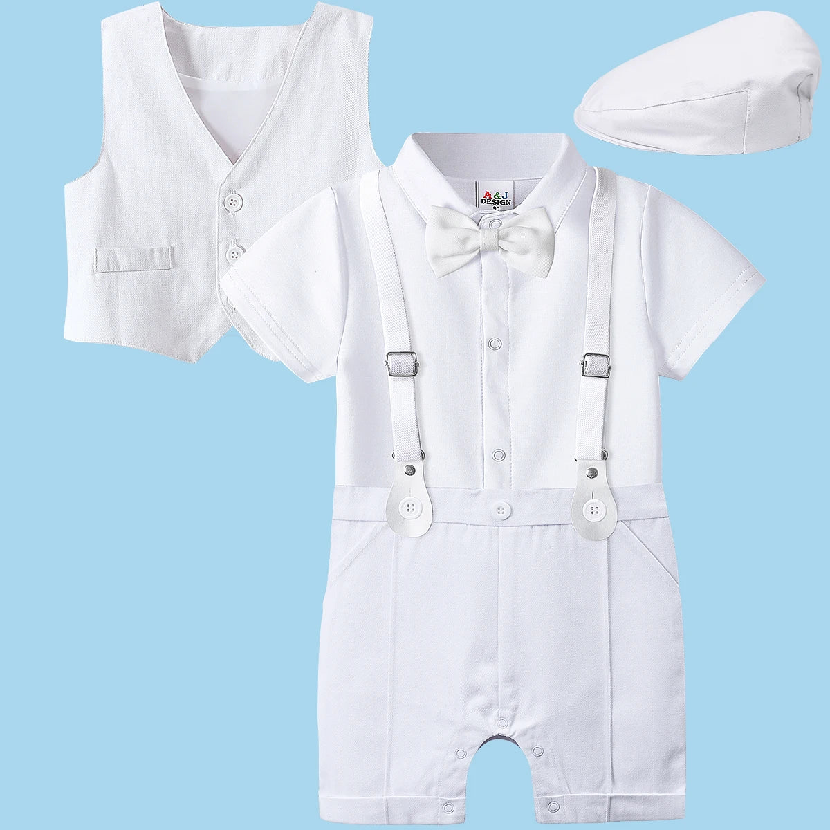 Baby Boys Baptism Outfit Infant Wedding Gentleman Set Christening Formal Birthday Party Suit Suspender Bow Tie Romper