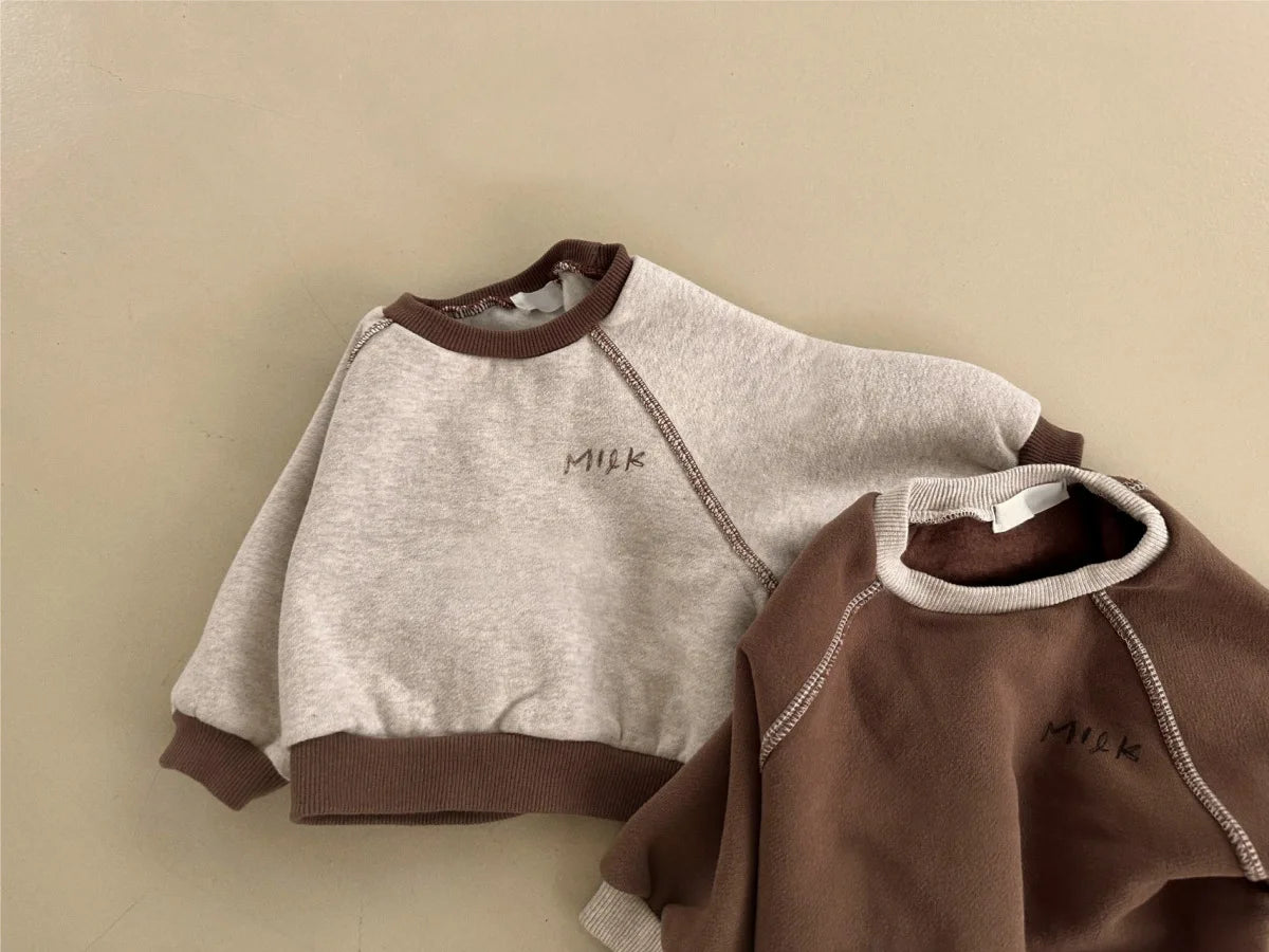 Winter New Baby Fleece Sweatshirt Set Infant Boy Girl Letter Casual Tops + Pants 2pcs Suit Kids Plus Velvet Thicken Warm Outfits
