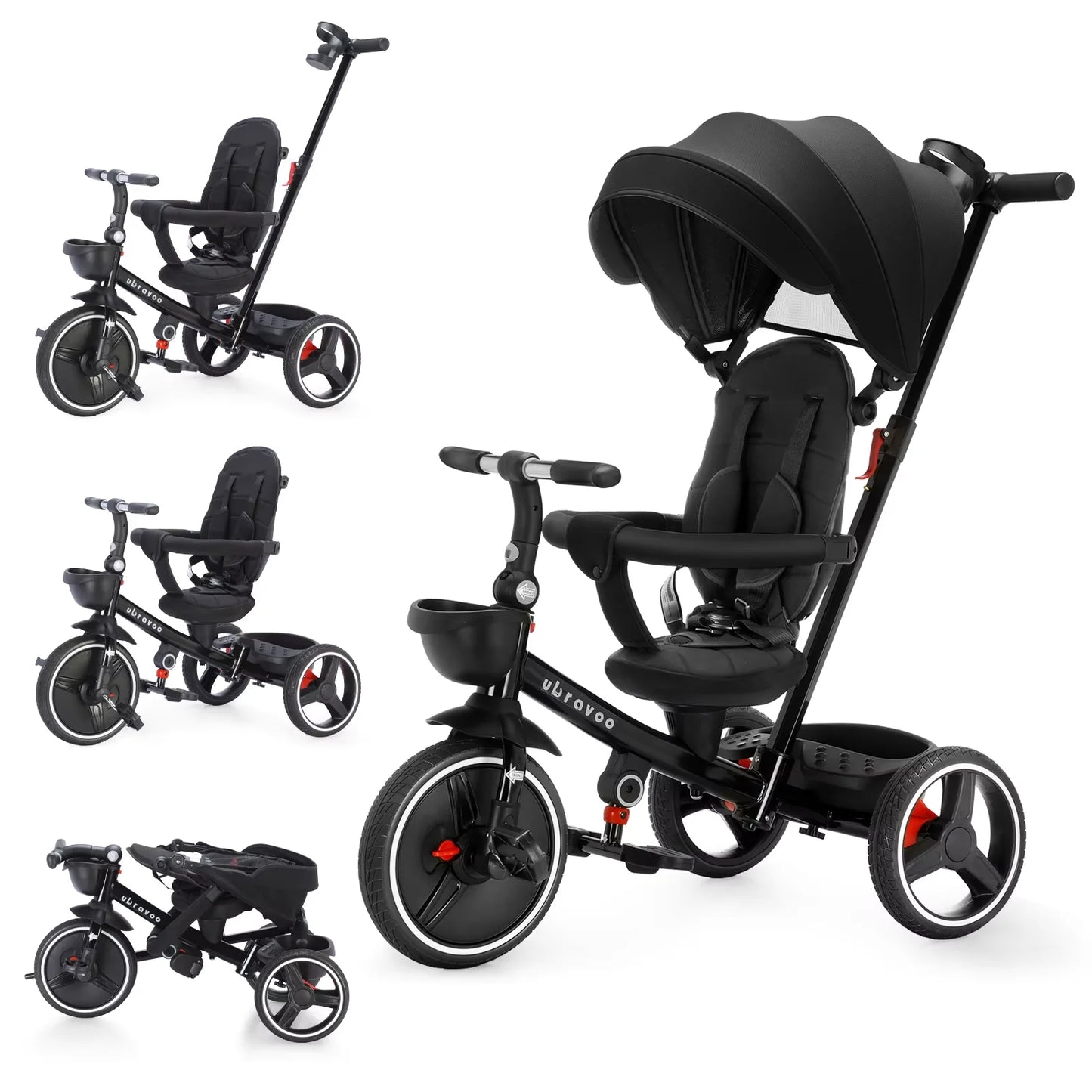 6-in-1 Folding Baby Tricycle - Adjustable Parent Handle, Safety Harness, Wheel Brakes & Removable Canopy | Kids Trike