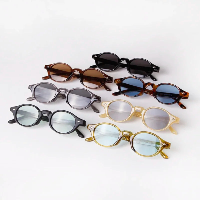 Retro Small Oval Sunglasses Women Brand Design Rivet Blue Tortoise Shell Sun Glasses Outdoor Men Shades Female UV Oculos De Sol