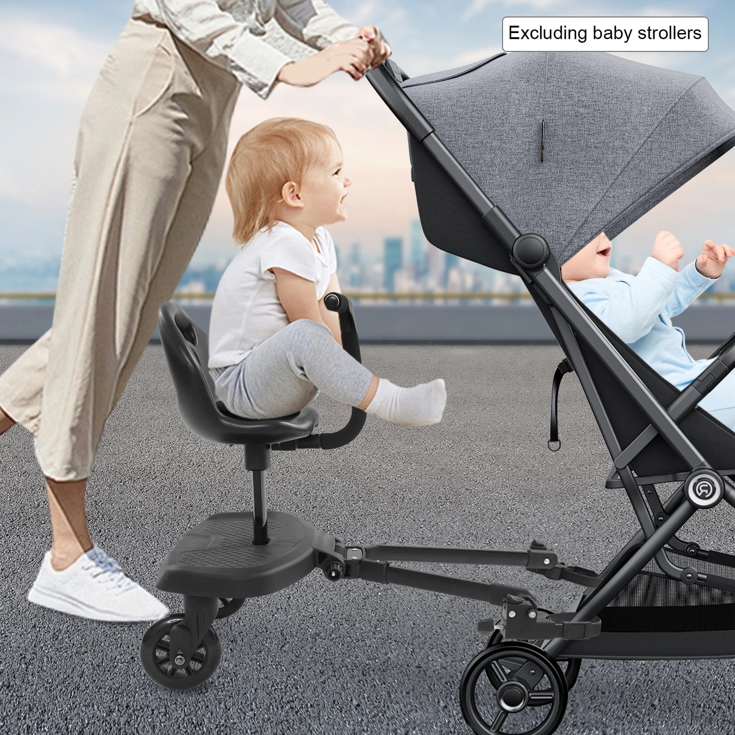 Baby Stroller Pedal Board Toddler Footboard , Child Pedal Attachment to Universal Strollers with Seat For Infants 2-6 years