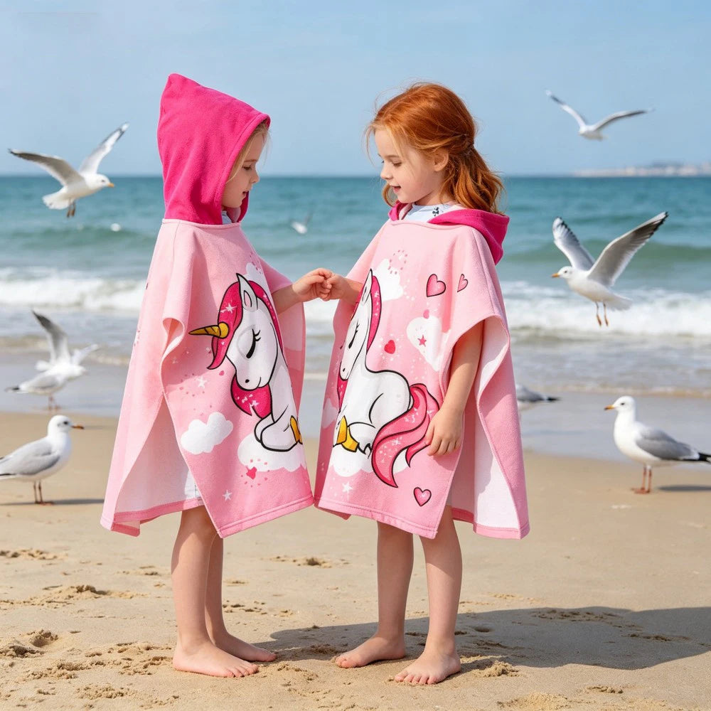 Children Bathing Stuff Kids Hooded Cape Towel Boy Cartoon Bathrobe Baby Swimming Towel Girls Unicorn Beach Towel Wrap Blanket