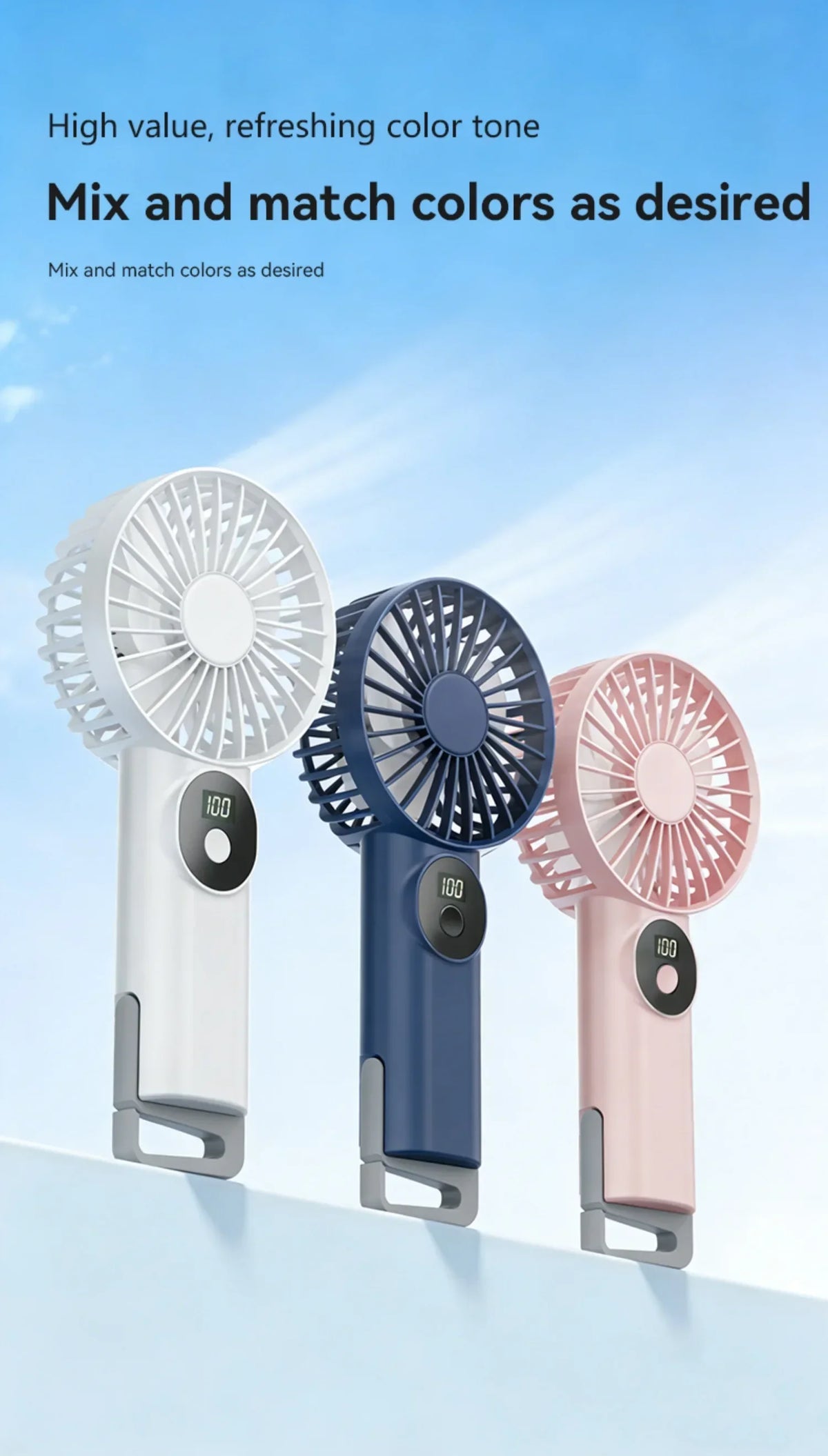 5 Levels Air Cooling Fan with Buckle Portable Handheld Fan LED Screen Outdoor for Home Office Outdoor USB-C Rechargeable Fans