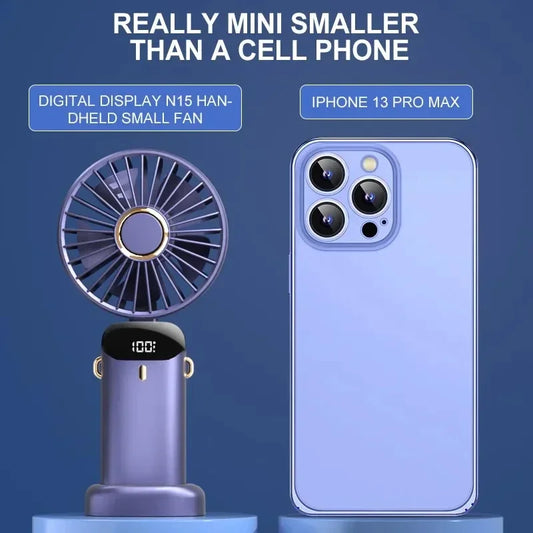 Portable Handheld Mini Fan Foldable Neck Hanging Fans 1800mAh 5 Speed USB Rechargeable Fan with Phone Stand and Display Screen