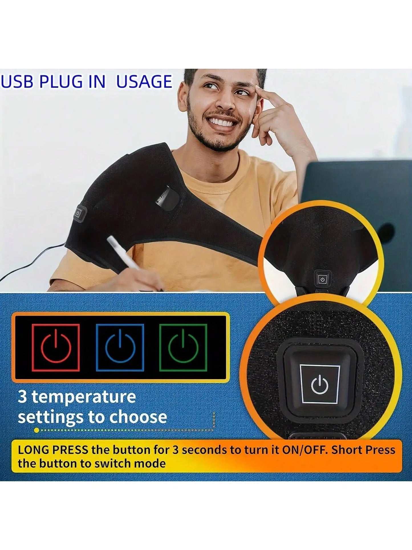 2026 USBElectric Heating Shoulder Massage Heated Back Shoulder Brace Adjustable Heating Shoulder Massage Arm Muscle Relaxation