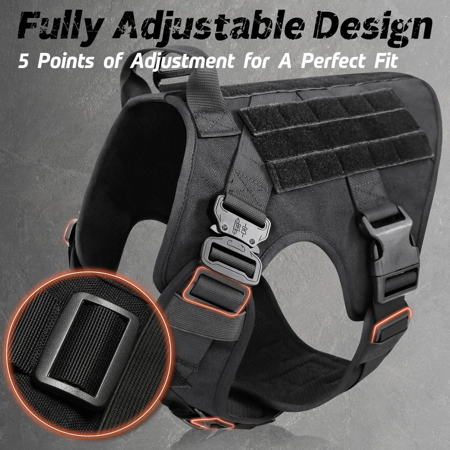 Tactical Dog Harness, Adjustable No-Pull Handle Service Vest Heavy Duty Pet Large Breed,  Dog Vest for Training Hunting Walking