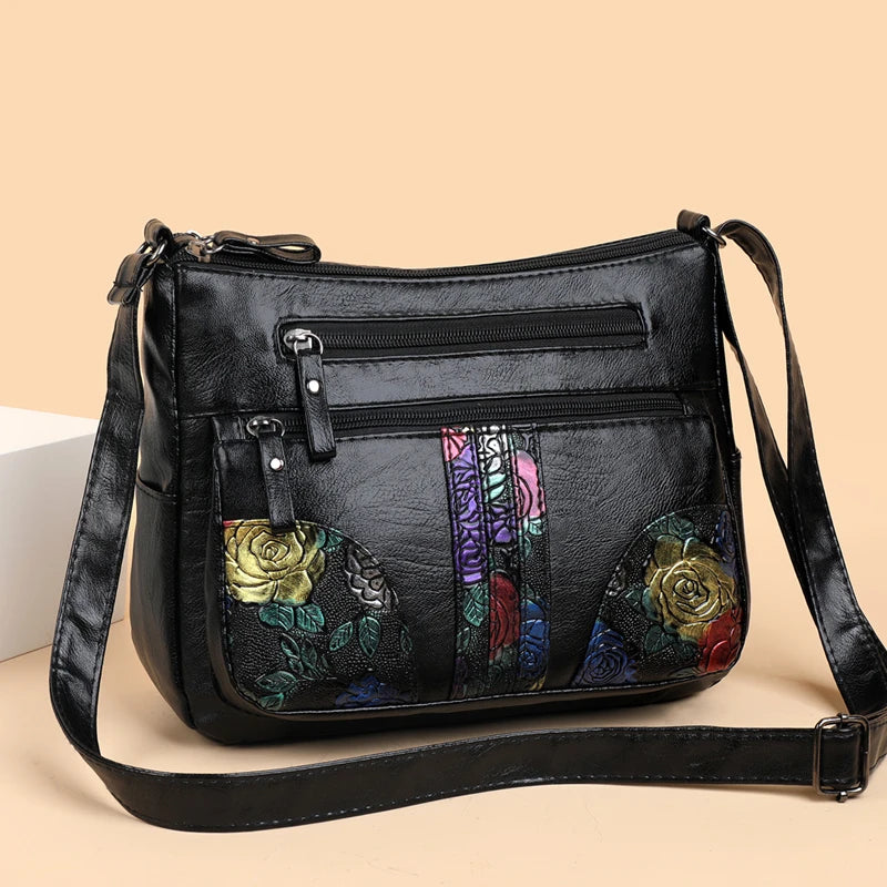 Luxury Soft Leather Women Messenger Shoulder Handbags and Purses Flowers Multi-pocket Crossbody Mommy Bag Ladies Sac 2022 New