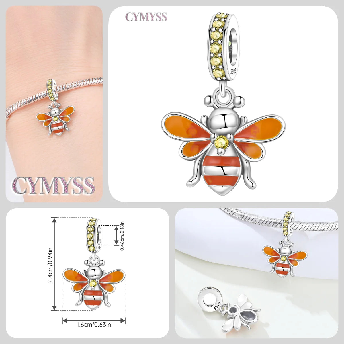 925 Sterling Silver Plated Bee Sunflower Butterfly Charm Pendant Fine Jewelry Women DIY Bracelet Necklace Birthday Party Gift