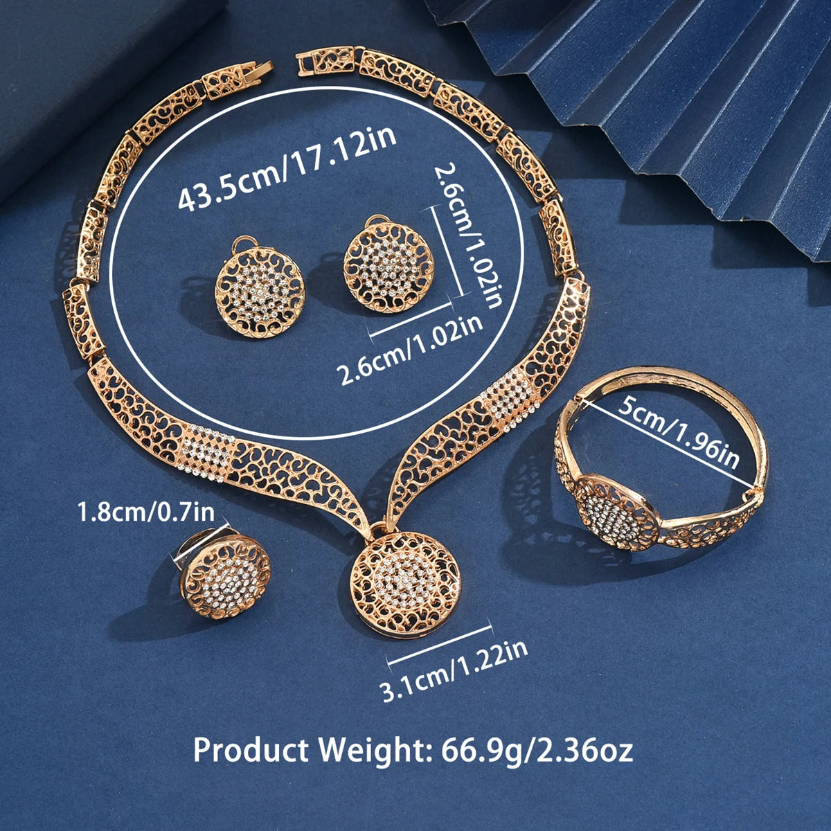 Women's fashionable design metal earrings, necklaces, bracelets, and ring sets suitable for banquets and holiday gifts