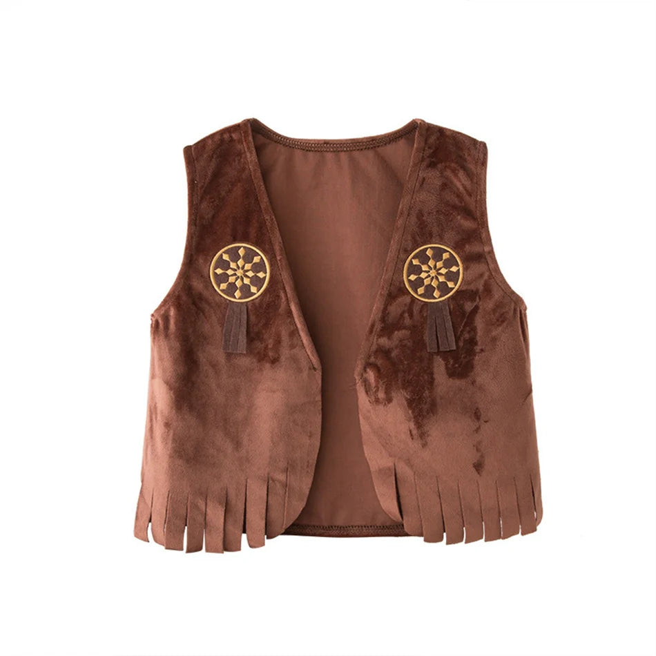 Kids Cowboy Cosplay Event Festival Outfits Boys Holiday Vest Pants Hat Set Children Carnival Birthday Xmas Party Costume 6M-12Y