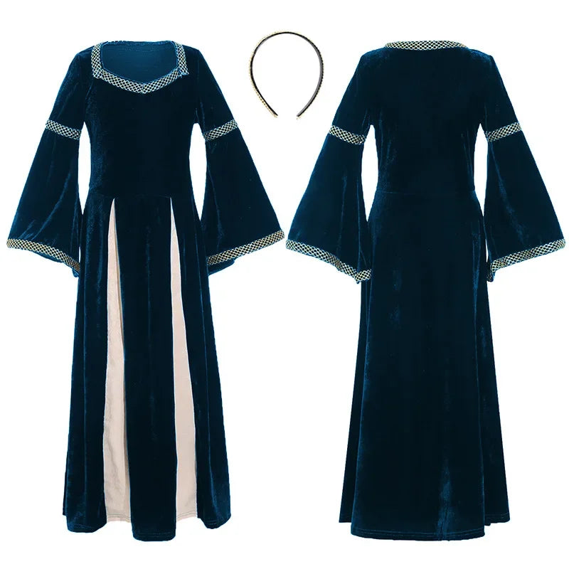 Halloween Girls Costumes Carnival Renaissance Retro Medieval Musical Theater Stage Costumes Palace Style Bell Sleeve Long Dress