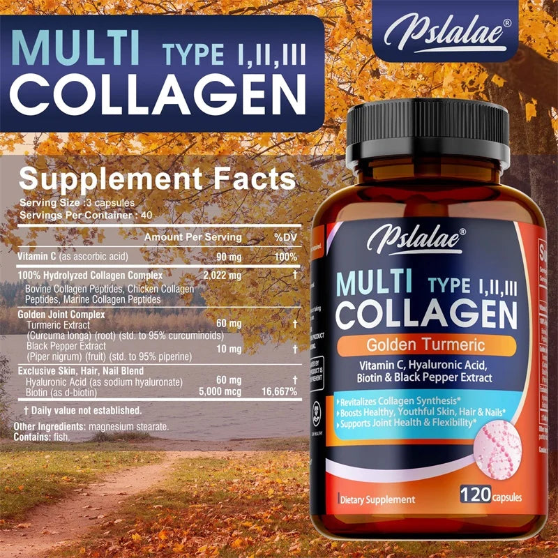 Multi Collagen Peptides Capsules - Supports Skin, Hair, Joint Health, Promote Collagen Production, Delay Aging,Enhances Immunity