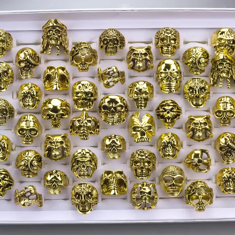 10/15/20Pcs/Lot Retro Gothic Punk Skull Rings Men Women Charm Rock Cool Fashion Jewelry Accessory Daily Party Gift Random Style