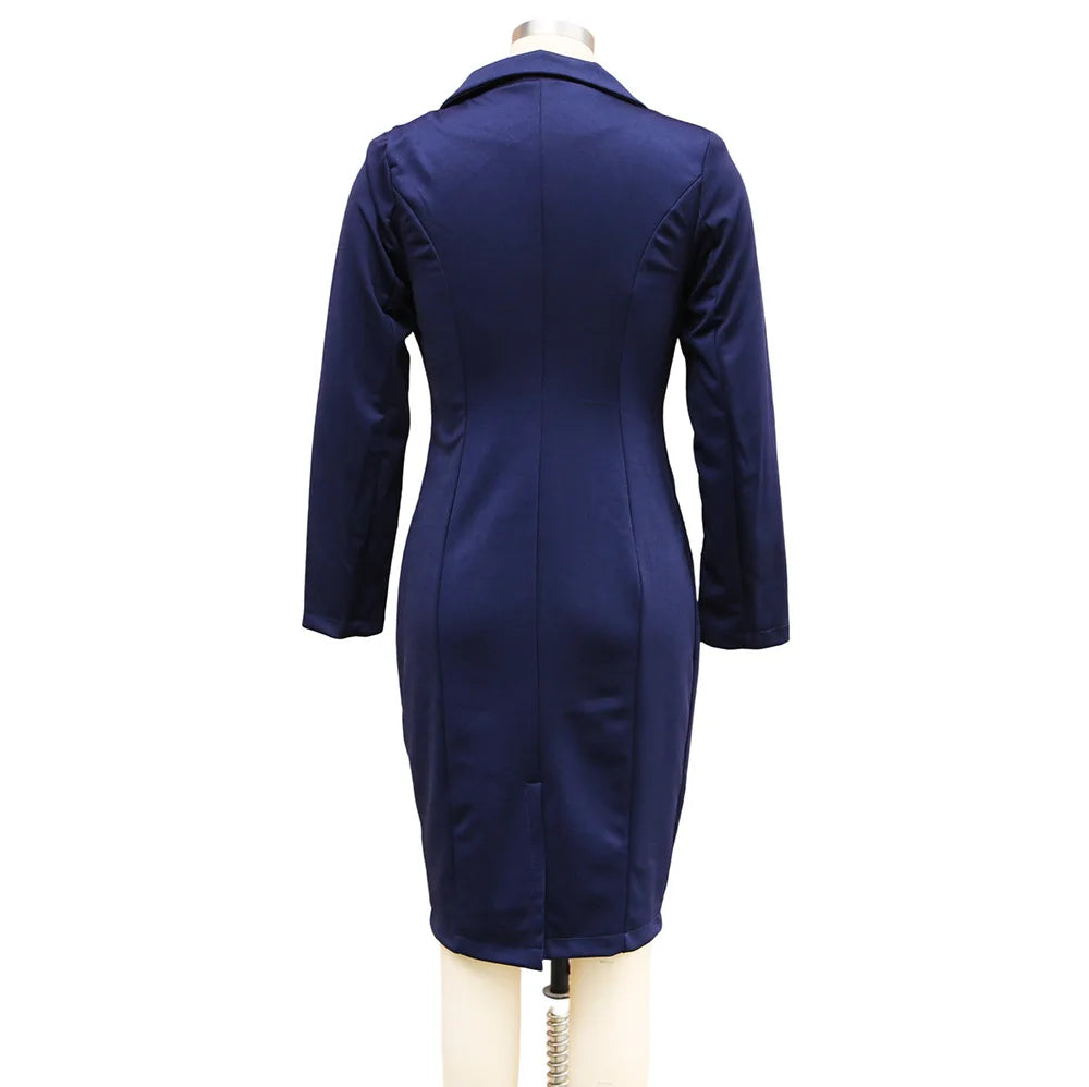 Business Suit Style Midi Dress Women's Slimming Waist Design Commute Fashion Autumn Winter Office Dress Single Piece