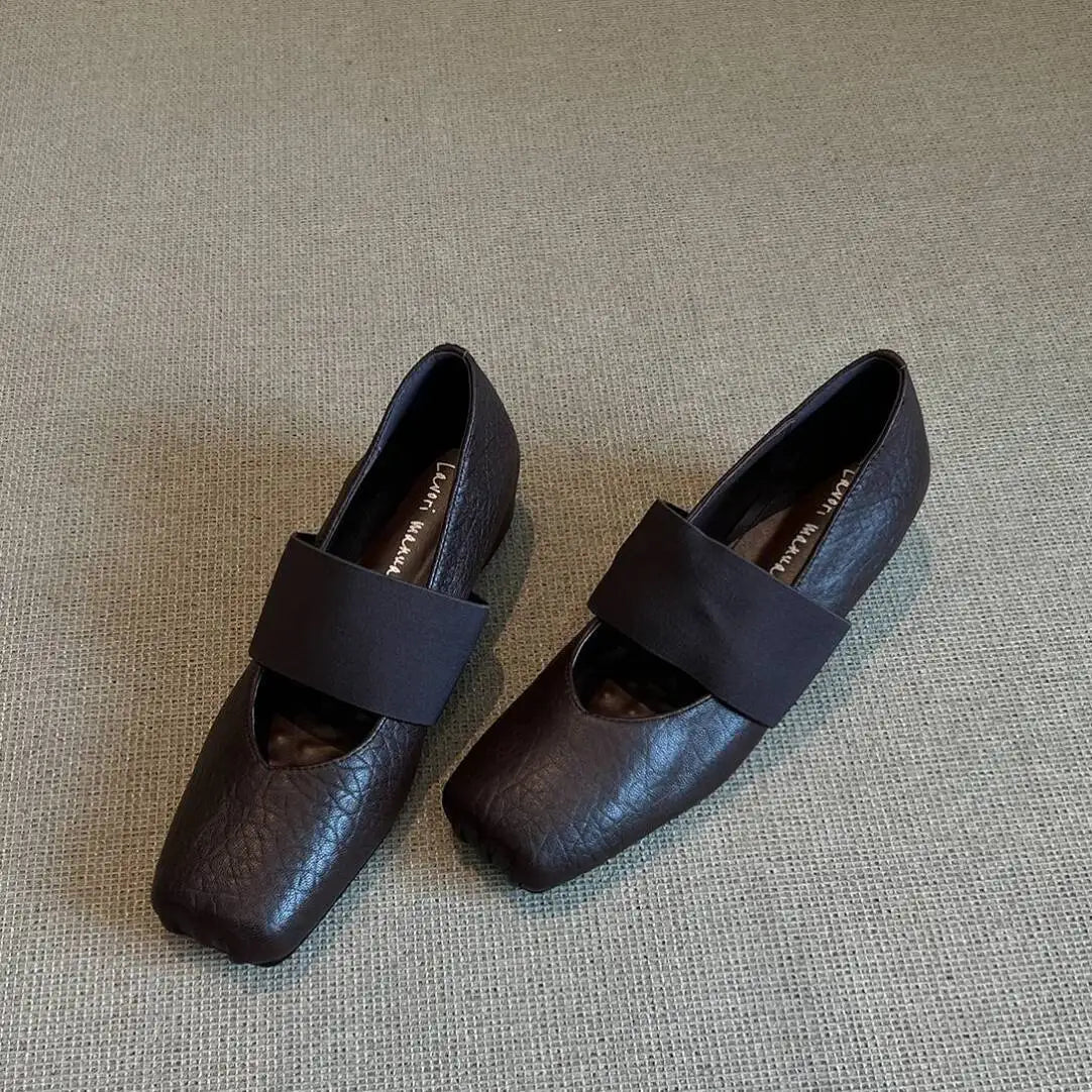 Luxury Shoes Women2026 New Leather Square Toe Elastic Band Mary Jane Women's Shallow Toe Flat Single Shoe Shoes for Women