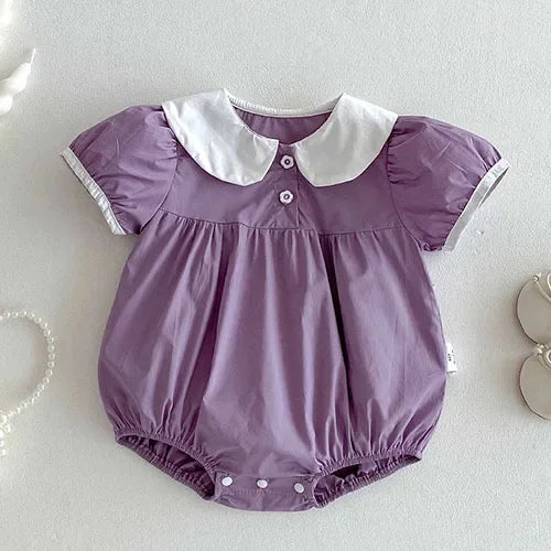 2025 New Summer Korean Style Climbing Suit Flying Sleeve Cotton Lace Splicing Toddler Baby Girls Jumpsuit 0-24M Baby Clothing