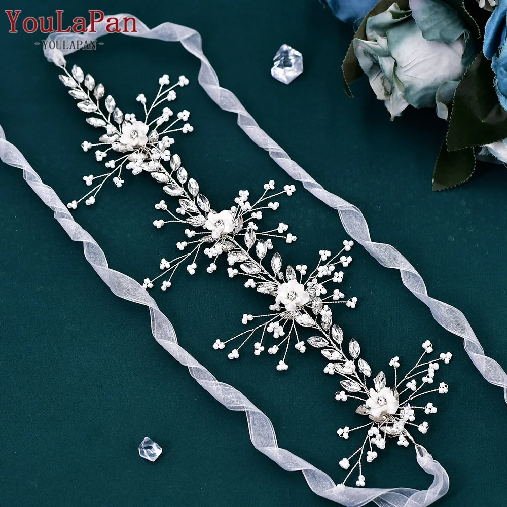 YouLaPan Wedding Rhinestone Sash Belts Pearls Crystal Belt For Girls Bridal Dress Accessories Woman Party Dress Waist Sash SH55