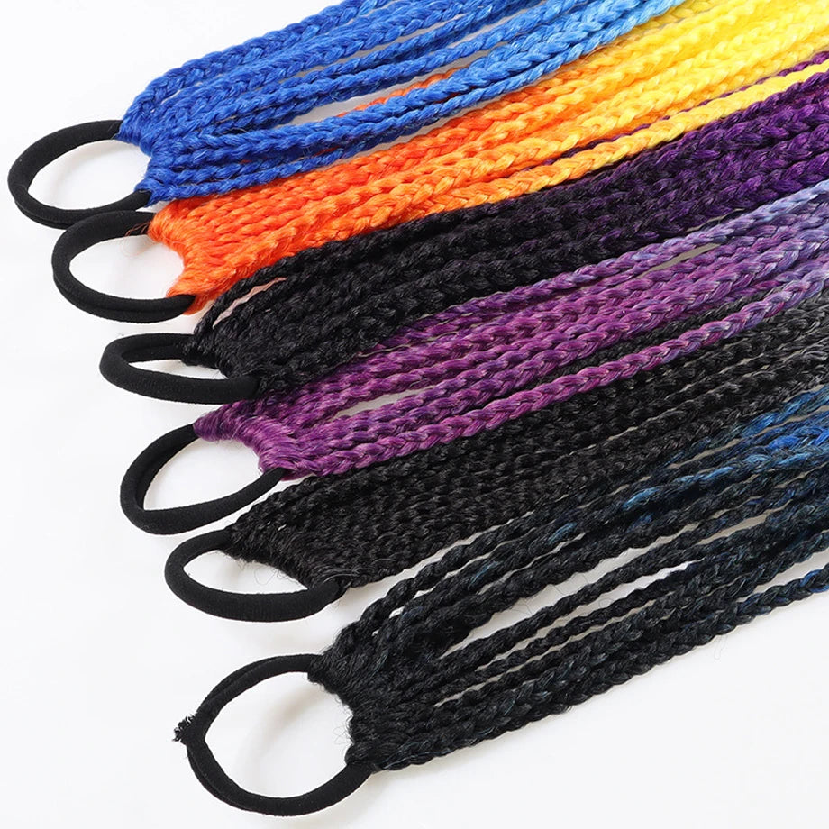 Ponytail Hair Extension 24 Inch Colorful Braided Synthetic with Hair Tie for Women Long Hair Add-Ons