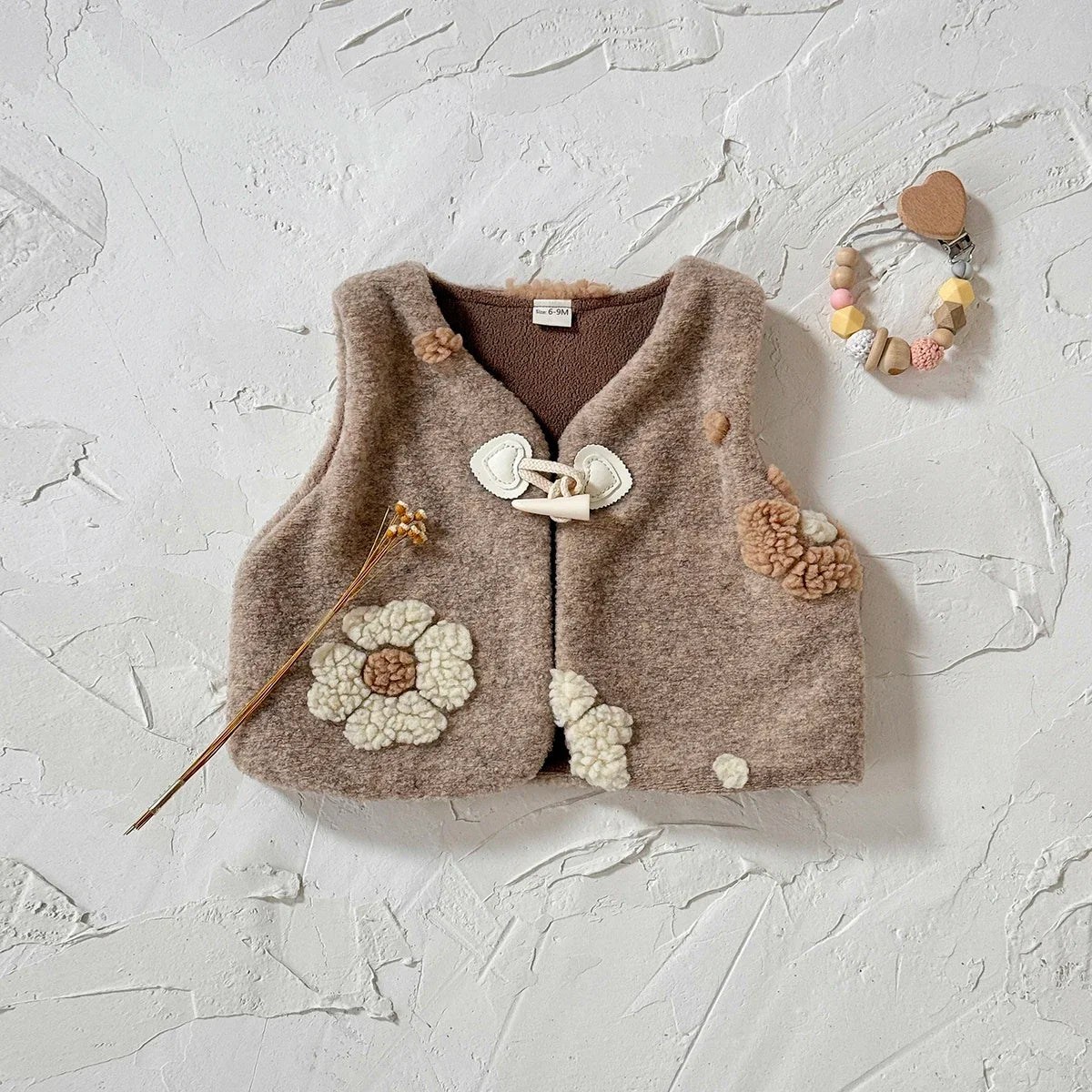 Fall Winter Baby Girls Fur Vest Sweet Flower Embroidery Sleeveless Warm Fashion Coat 0-3 Year Old Lady Wear Top