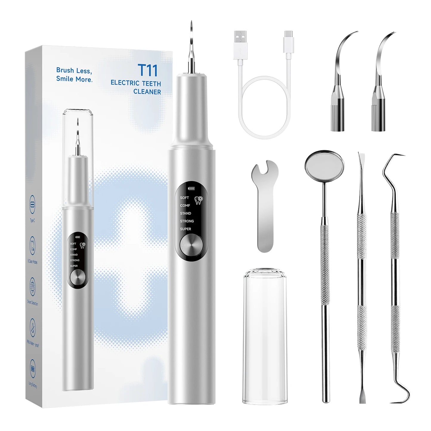 Electric Ultrasonic Dental Scaler 5 Smart Modes T11 Dental Tarter Calculus Cleaning Plaque Tooth Stains Remover Teeth Whitening