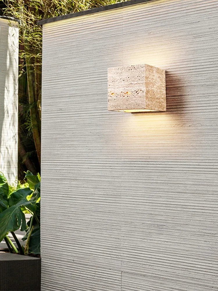 Wabi Sabi Yellow Marble Wall Lamp Led Bedside Japan Bedroom Living Room Wall Light Travertine Stair Cor